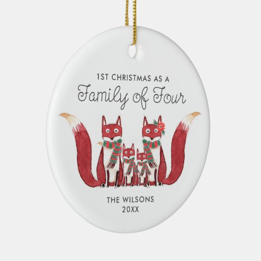 4人のキツネの家族としての最初のクリスマスパーソナライズされた セラミックオーナメント (右)