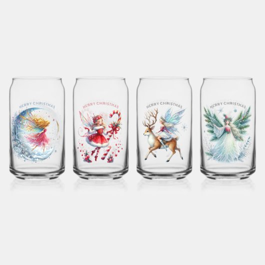 4人のクリスマス妖精のセット陽気なクリスマス ガラス缶 (正面)