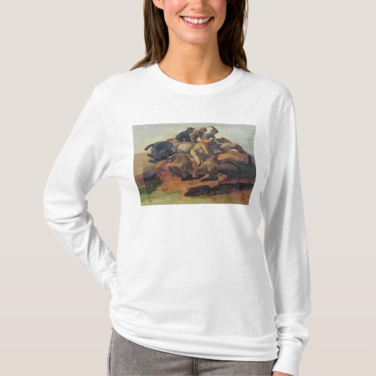 4人のジョッキーの疾走すること Tシャツ (正面)
