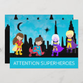 *~* 4人のスーパーヒーロー 子供の誕生日パーティー 招待状 (正面/裏面)