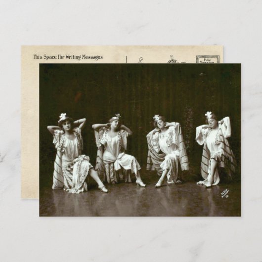 4人のヴィンテージ・ボードビル・ダンサーがポーズをとる ポストカード (正面/裏面)