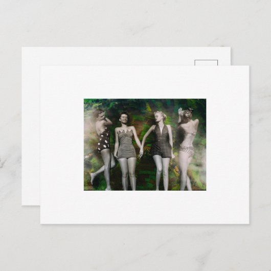 4人の女性が日光浴をしている。コラージュアート ポストカード (正面/裏面)