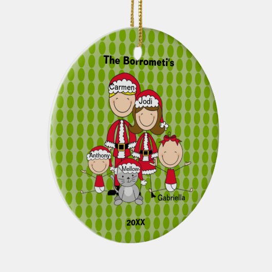 4人の家族で猫のクリスマス飾り セラミックオーナメント (右)