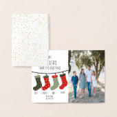 4人の家族としてのクリスマスソックス 箔カード (ディスプレー)