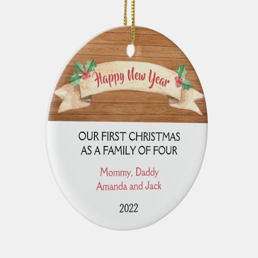 4人の家族としての初めてのクリスマス セラミックオーナメント (右)