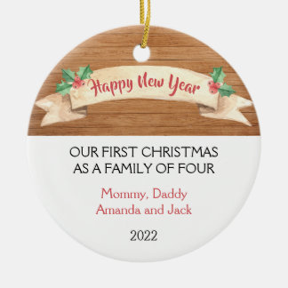 4人の家族としての初めてのクリスマス セラミックオーナメント