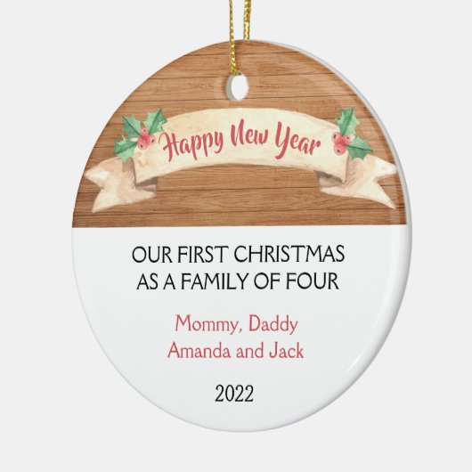 4人の家族としての初めてのクリスマス セラミックオーナメント (左)