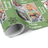 4人の家族の写真を作る緑のクリスマス ラッピングペーパー (ロールコーナー)