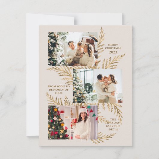 4人の家族リースクリスマス妊娠発表の喜び シーズンカード (正面)