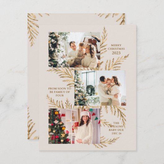 4人の家族リースクリスマス妊娠発表の喜び シーズンカード (正面/裏面)