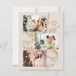 4人の家族リースクリスマス妊娠発表の喜び シーズンカード