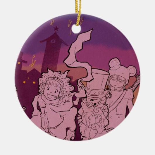 4人の小さいモンスター-夜音楽 セラミックオーナメント (正面)