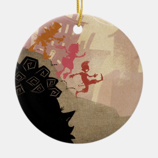 4人の小さいモンスター-町を通した歩く セラミックオーナメント (正面)