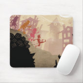 4人の小さいモンスター-町を通した歩く マウスパッド (マウス)