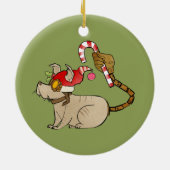 4人の小さいモンスター- Teslaの休日のロゴ セラミックオーナメント (裏面)