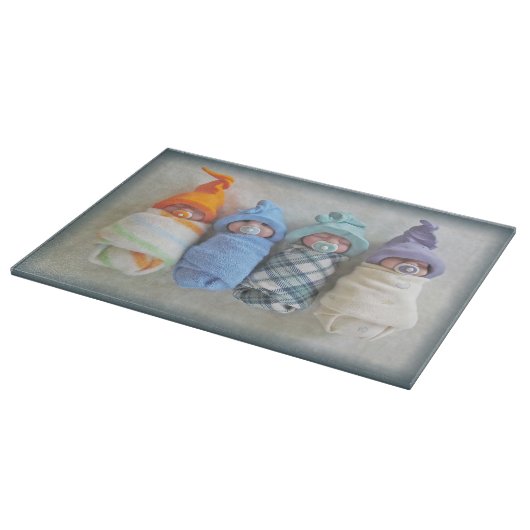 4人の愛らしい小妖精や小人のベビー: ポリマー粘土 カッティングボード (角)