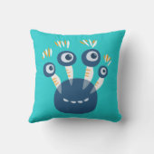 4人の目の子供を持つかわいく青い漫画モンスター クッション (裏面)