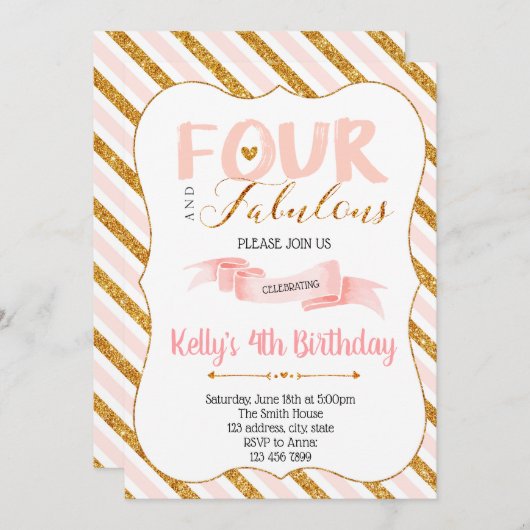 4人の素晴らしい誕生日の招待状 招待状 (正面/裏面)