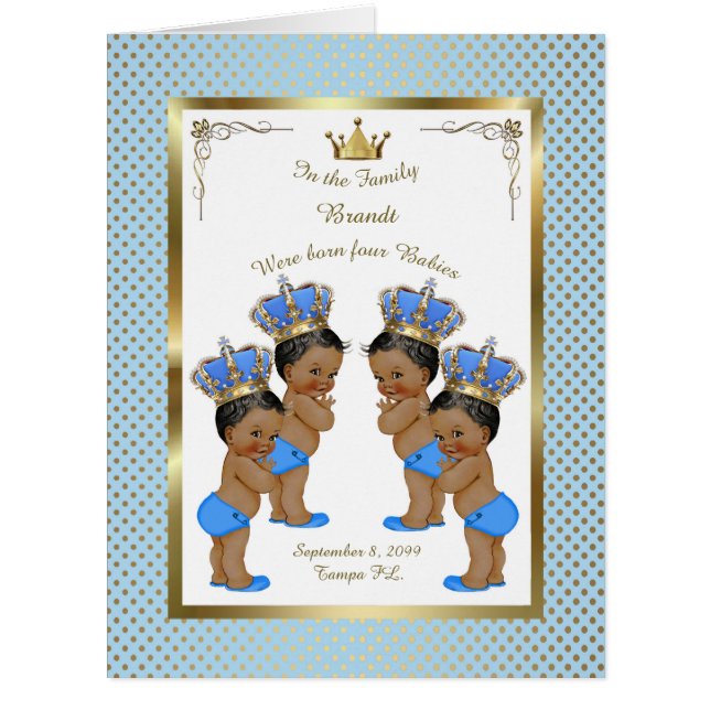 4人の誕生の男の子の発表カード、写真、記念品 (正面)