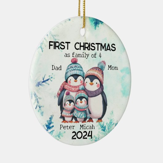 4人パーソナライズされたの初めてのクリスマス セラミックオーナメント (右)