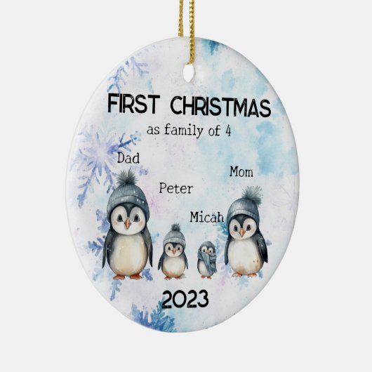 4人パーソナライズされたの初めてのクリスマス セラミックオーナメント (右)
