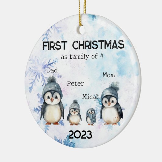 4人パーソナライズされたの初めてのクリスマス セラミックオーナメント (左)