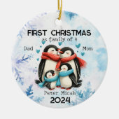 4人パーソナライズされたの初めてのクリスマス セラミックオーナメント (正面)