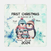 4人パーソナライズされたの初めてのクリスマス メタルオーナメント (正面)