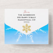 4人家族で顔をクリスマス雪だるまに追加 オールインワン招待状 (裏面)