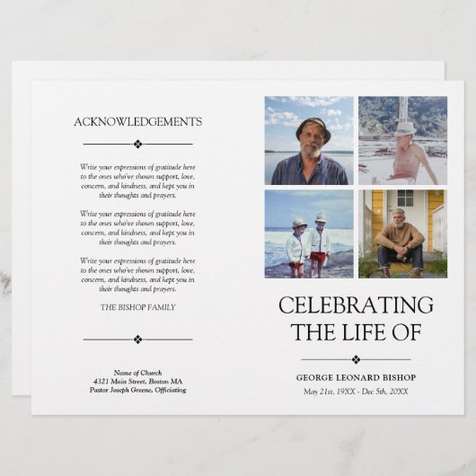 4写真お祝い生涯葬式プログラム (正面/裏面)