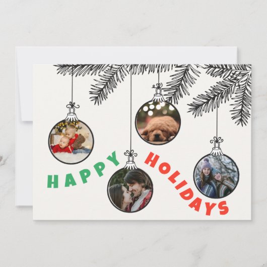 4写真かわいいクリスマスツリーバルブフラットホリデーカード シーズンカード (正面)