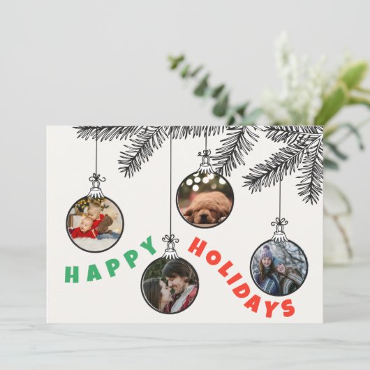 4写真かわいいクリスマスツリーバルブフラットホリデーカード シーズンカード (スタンド正面)