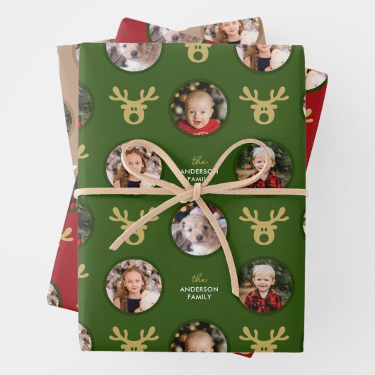 4写真かわいいトナカイ家族のクリスマス ラッピングペーパーシート (インサイチュ)