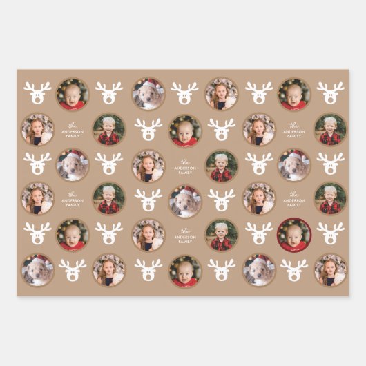 4写真かわいいトナカイ家族のクリスマス ラッピングペーパーシート (正面3)