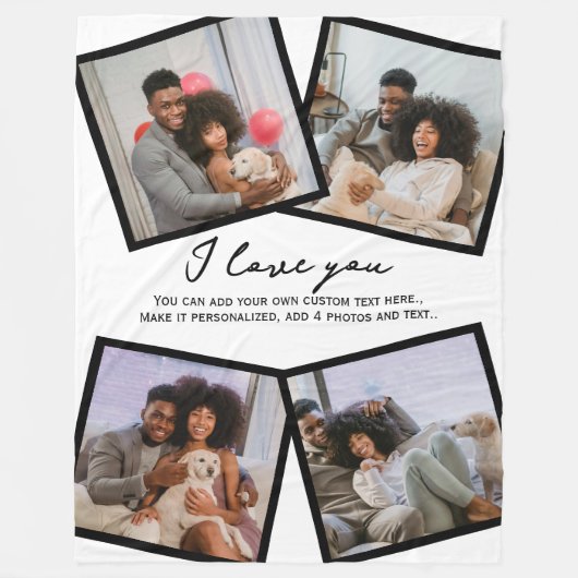 4写真とパーソナライズされた文字テンプレート フリースブランケット (正面)