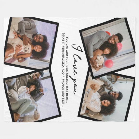 4写真とパーソナライズされた文字テンプレート フリースブランケット (正面(横))