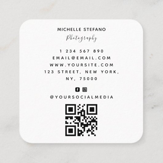 4写真のコラージュ結婚フォトグラファーQRコードフレーム スクエア名刺 (裏面)