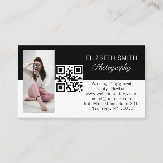 4写真のコラージュ結婚フォトグラファーQRコード 名刺 (正面)