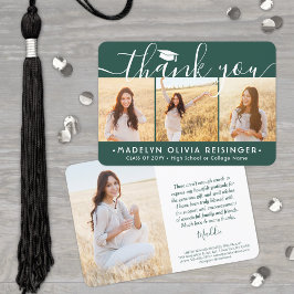 4写真の新しいアドレスモダングリーンホワイト卒業 サンキューカード