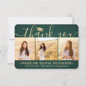 4写真の新しいアドレスモダングリーン金ゴールド卒業 サンキューカード (正面)