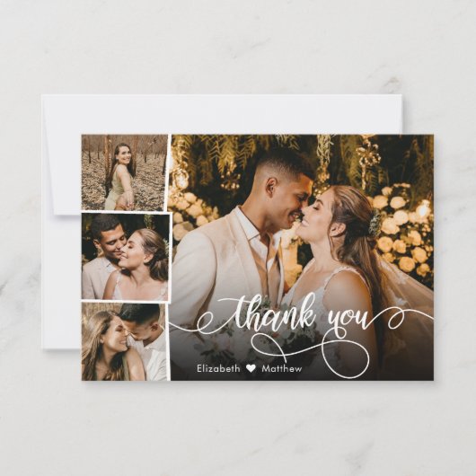 4写真エレガントコラージュの結婚サンキューカード サンキューカード (正面)
