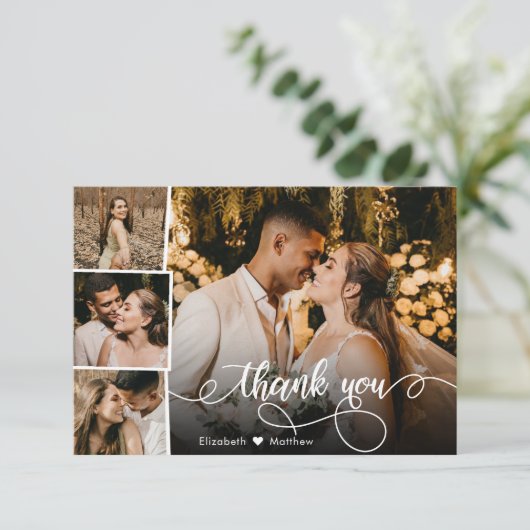 4写真エレガントコラージュの結婚サンキューカード サンキューカード (スタンド正面)