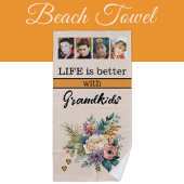 4写真カスタムグランドキッズフローラオレンジ ビーチタオル