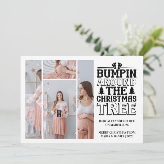 4写真クリスマスツリー妊娠のお知らせ シーズンカード (スタンド正面)