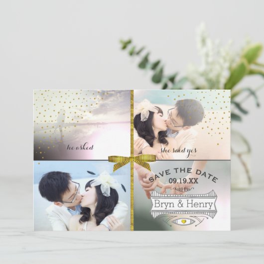 4写真グラマー照明金ゴールド雨の日付を保存 セーブザデート (スタンド正面)