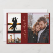 4写真グリッドブルゴーニュと金ゴールドスクリプ結婚ト 招待状 (正面)