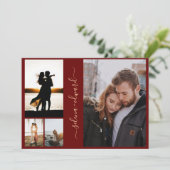 4写真グリッドブルゴーニュと金ゴールドスクリプ結婚ト 招待状 (スタンド正面)