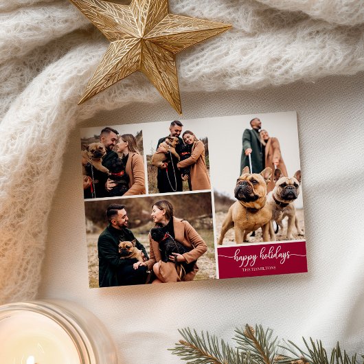 4写真コラージハッピーホリデイズクリスマスモダン ポストカード