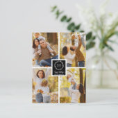 4写真コラージハッピーホリデーズクリスマスブラック ポストカード (スタンド正面)