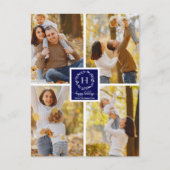 4写真コラージハッピーホリデーズクリスマスブルー ポストカード (正面)